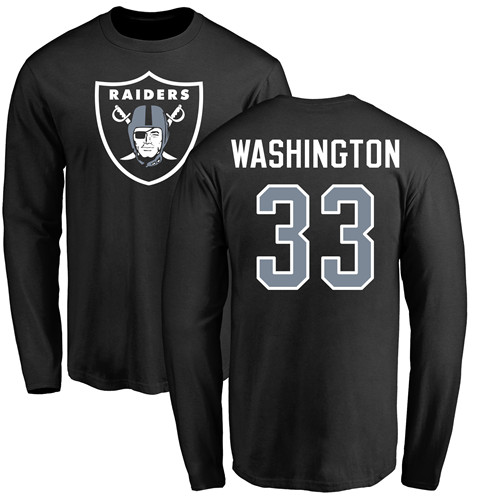 Men Oakland Raiders Olive DeAndre Washington Name and Number Logo NFL Football 33 Long Sleeve Jersey